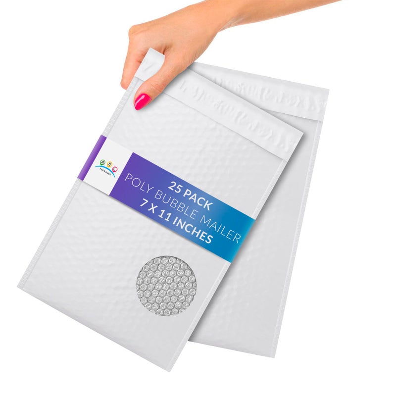 ABC PACK & SUPPLY Poly Bubble Mailers, 7 x 11 Inch. Pack of 25 White Padded Envelopes Self Seal. Tear-Proof Gift Bubble Envelopes. Waterproof Packaging for Small Business. Cushioning Book Mailers - Image 1